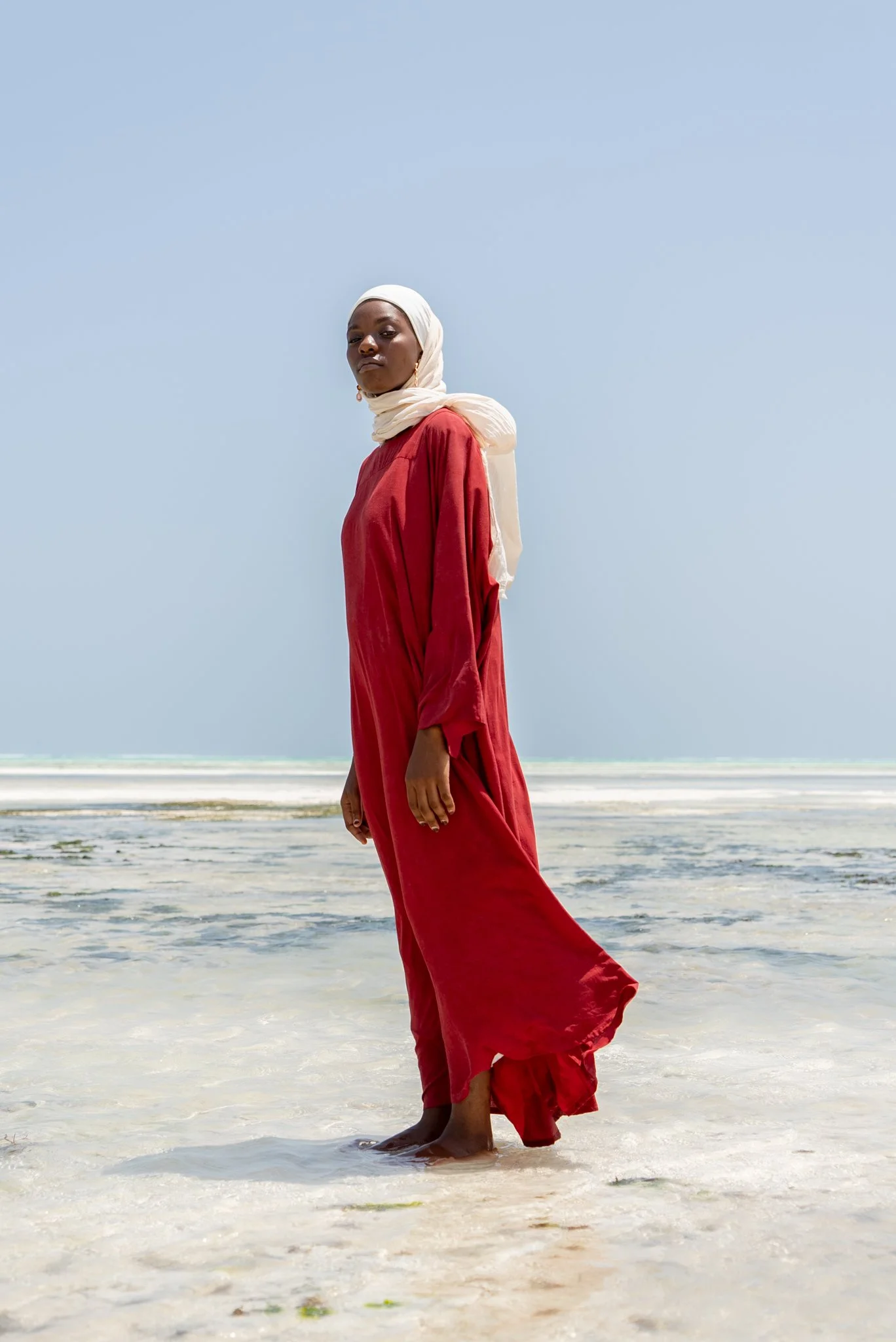 Kleid mit Fledermausärmeln - Dunkelrot