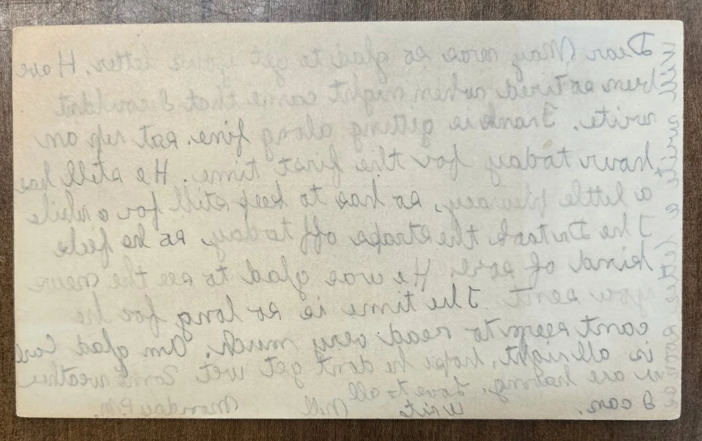 This is a letter Nellie Spofford wrote in backwards "mirror" script to her sister Mary in 1920. You would think she was about 12, but the sisters were actually 48 and 45! Nellie is writing with news from Boxford about their brother's recove