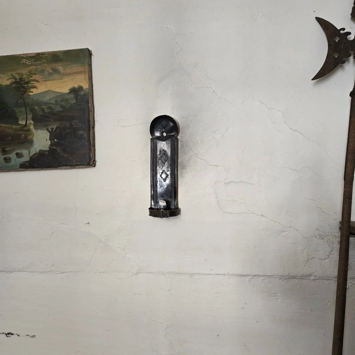 Check out the soot marks on the wall from this candle sconce being used to light the kitchen in the Holyoke-French house! I took these photos as last year as we were packing up the objects in the house to prepare it for renovations. 

Nowadays, house