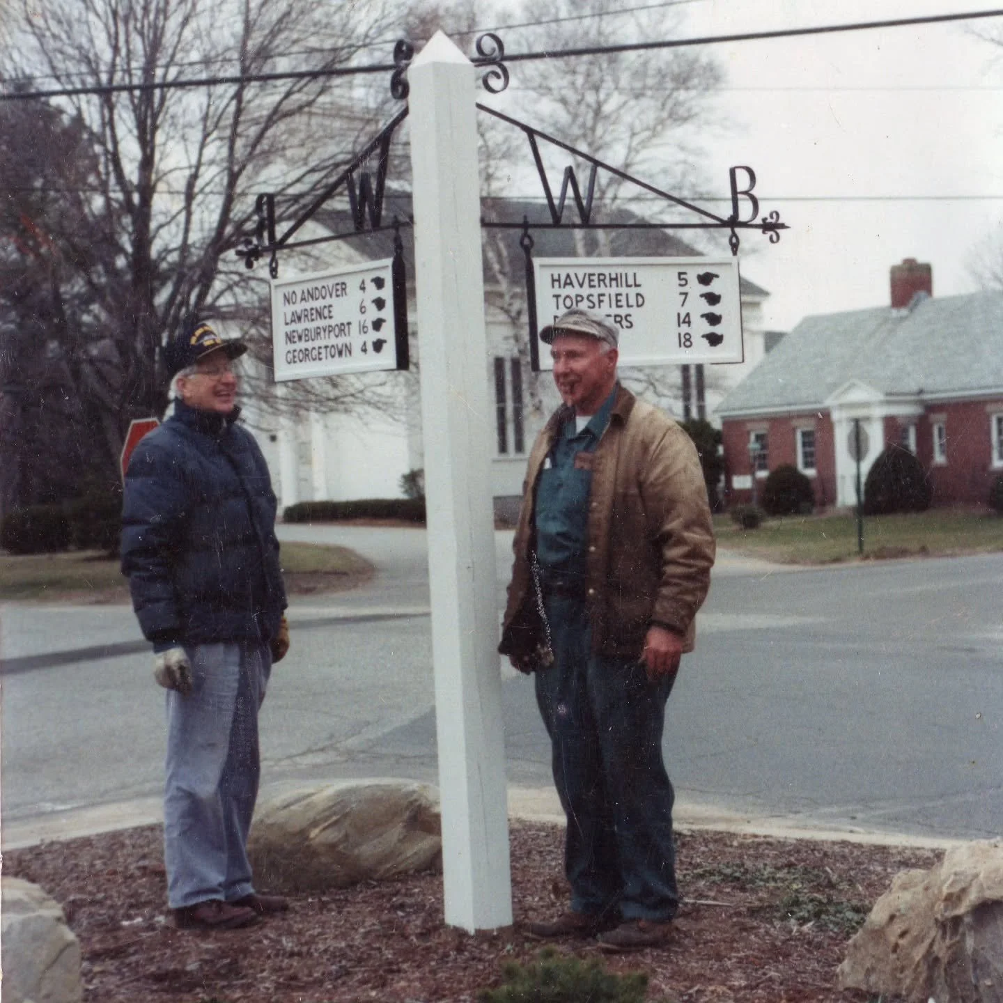 Check out the progression of the wayfinding or "get out of town" sign at the Main Street / Washington Street intersection. Boxford was very slow to add street signs around town, but the Document Center has photographs dating backroom the 18