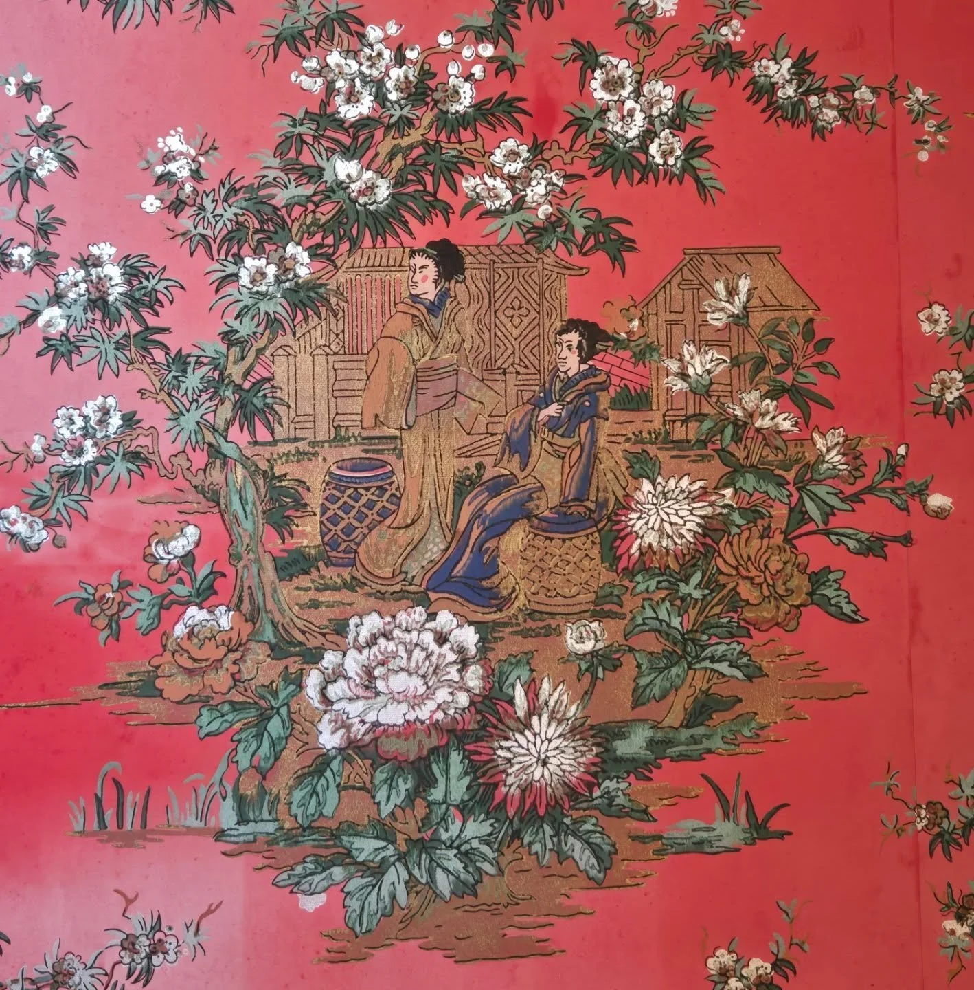 This is a close-up of the wallpaper in the side entry of the Holyoke-French house. It probably dates to the late 19th or early 20th century, and it is the only wall treatment you will see in the house that pre-dates BHS ownership of the home. 

#boxf