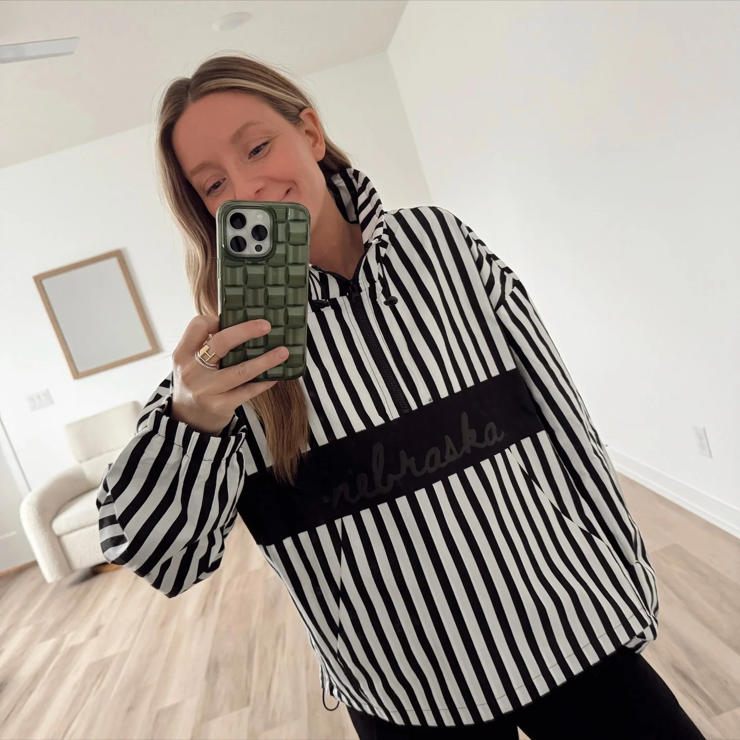 Our B+W Turtleneck Nebraska Jacket has landed just in time for our cooler game days 🖤

This jacket comes with an adjustable waist drawstring so it can be cinched up and cropped too 👏🏼

Available with or without the Nebraska text 
Sizes S-M-L
$65

