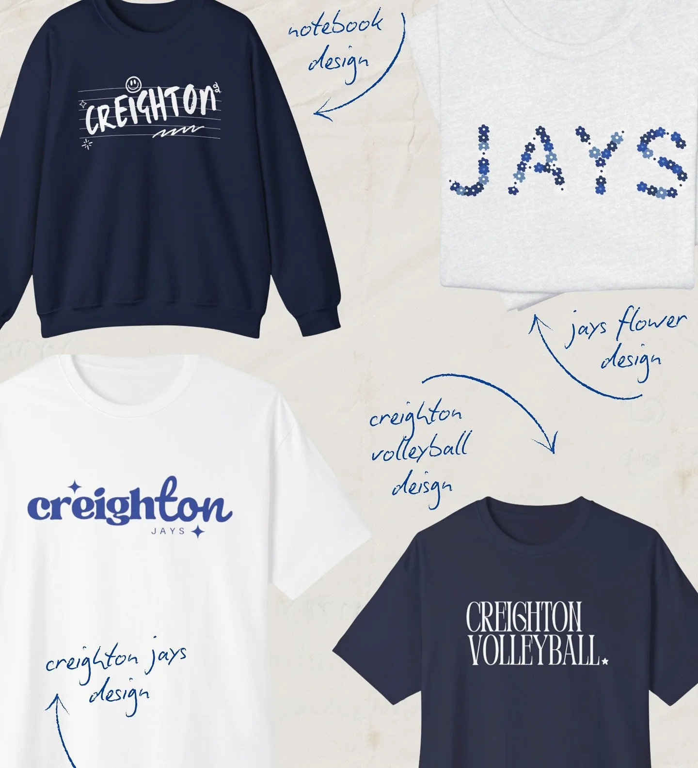 a few cute Creighton drops for you on this Thursday afternoon 🫶🏼

The best part? Every single item is fully customizable. 💙
Any design
Any color
Any size or style (crop tee, hoodie, crewneck&mdash;you dream it, we&rsquo;ll make it).

Shop now thro
