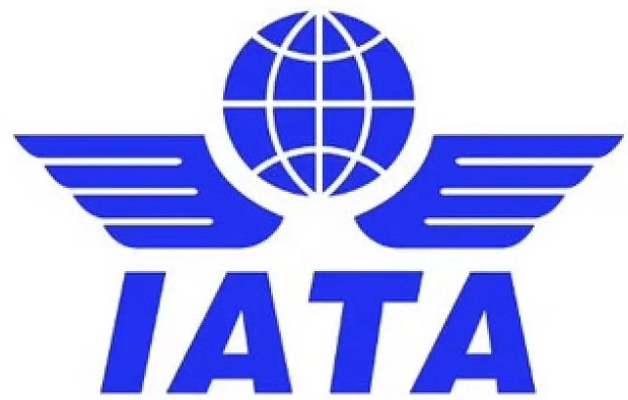 IATA logo featuring a blue stylized globe with wings above the bold blue letters 'IATA'