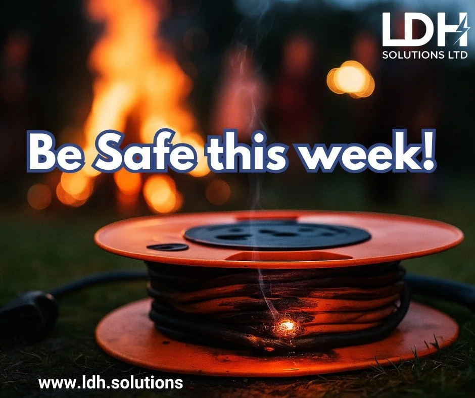 Bonfire Night: garden extension safety

Planning lights, music or a fryer outside tonight? Quick checks to keep it safe:

&bull; Use one heavy-duty outdoor reel and fully unspool it
&bull; Make sure it&rsquo;s on a 30 mA RCD. Test, then reset before 