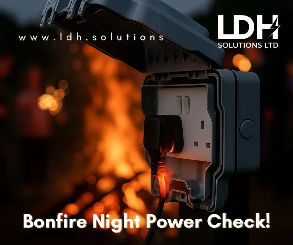 Bonfire Night is brilliant, but electrics need a quick check. Use RCD protection, keep cables dry and lifted, avoid daisy-chaining, and set up well away from overhead lines. Running a display or catering? 
We can spec safe temporary power and emergen