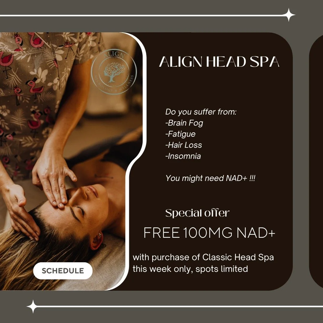 🚨 FLASH DEAL NAD+ Energy Boost 💉✨
Book a Head Spa for THIS WEEK and receive a FREE 100mg NAD+ injection ($100 value)
💥 Energy
⚡️ Focus
🧠 Sleep Support
💤 Cellular Repair
Spots are limited, schedule online and let us know you want NAD+ at check