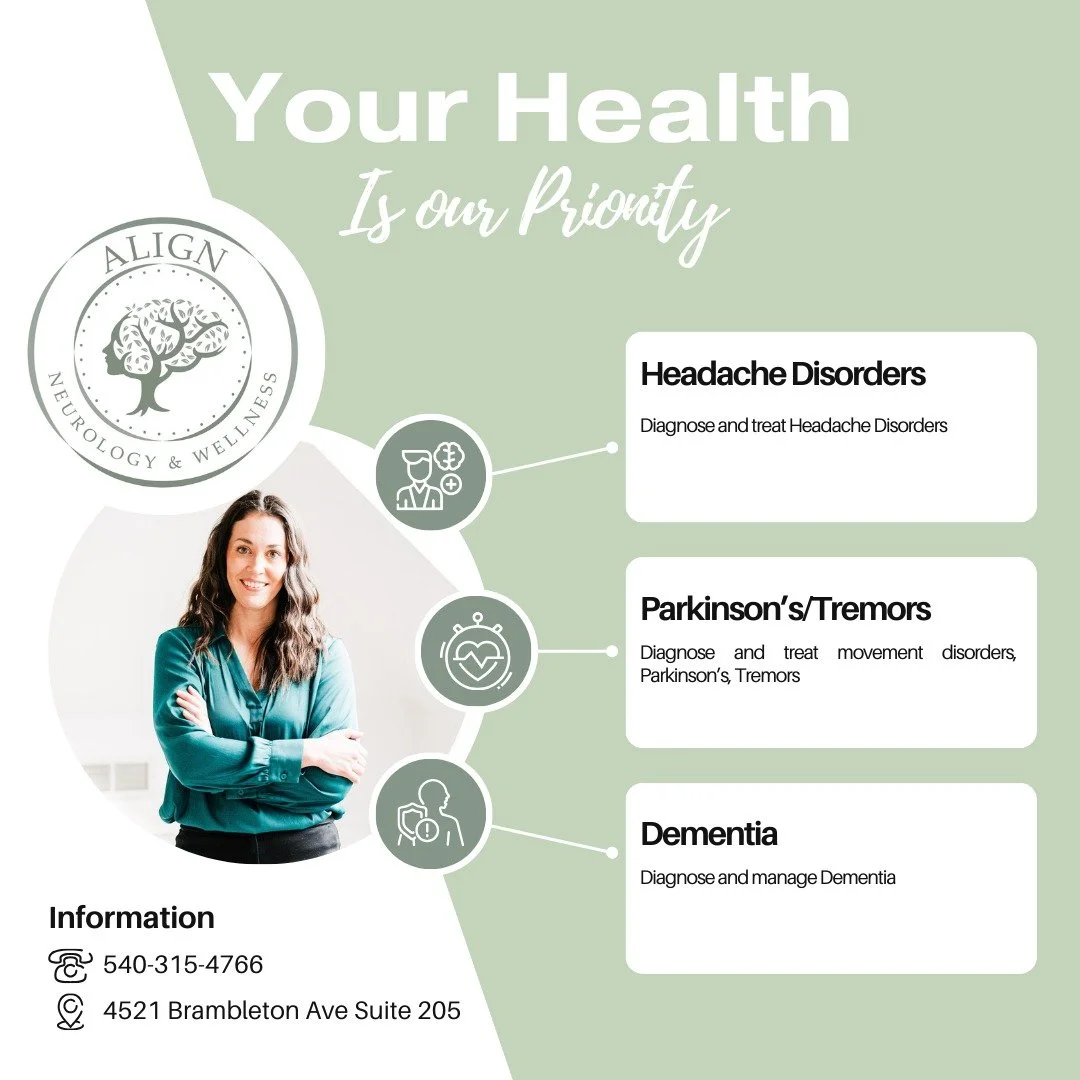 π§ β¨ At Align, we specialize in comprehensive neurological care, because your brain deserves expert attention.
Whether you're navigating the early signs of Parkinson’s, struggling with chronic headaches, or supporting a loved one with dementia,