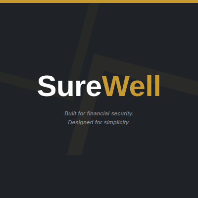 SureWell logo with a shield and checkmark symbol in navy blue next to the words "SureWell" on a white background.