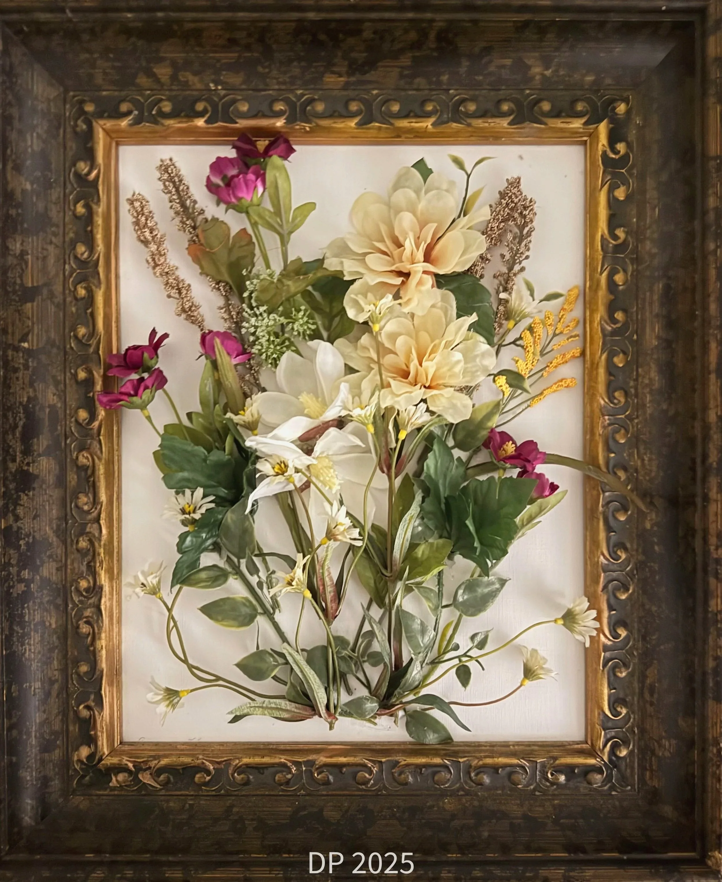Framed floral art neutral colors 3D