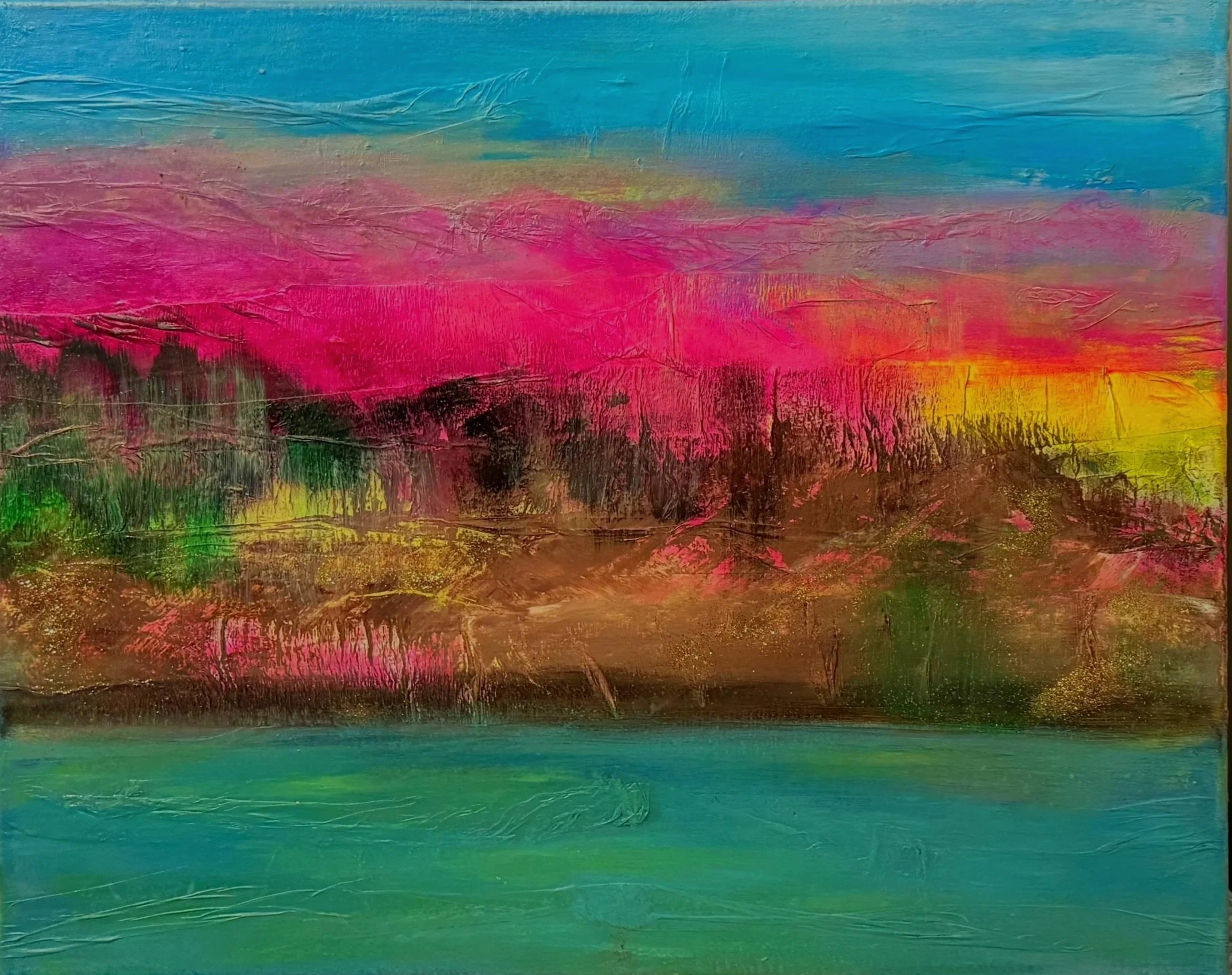 "Nature Landscape#1" abstract 20x16" bold colors mixed media