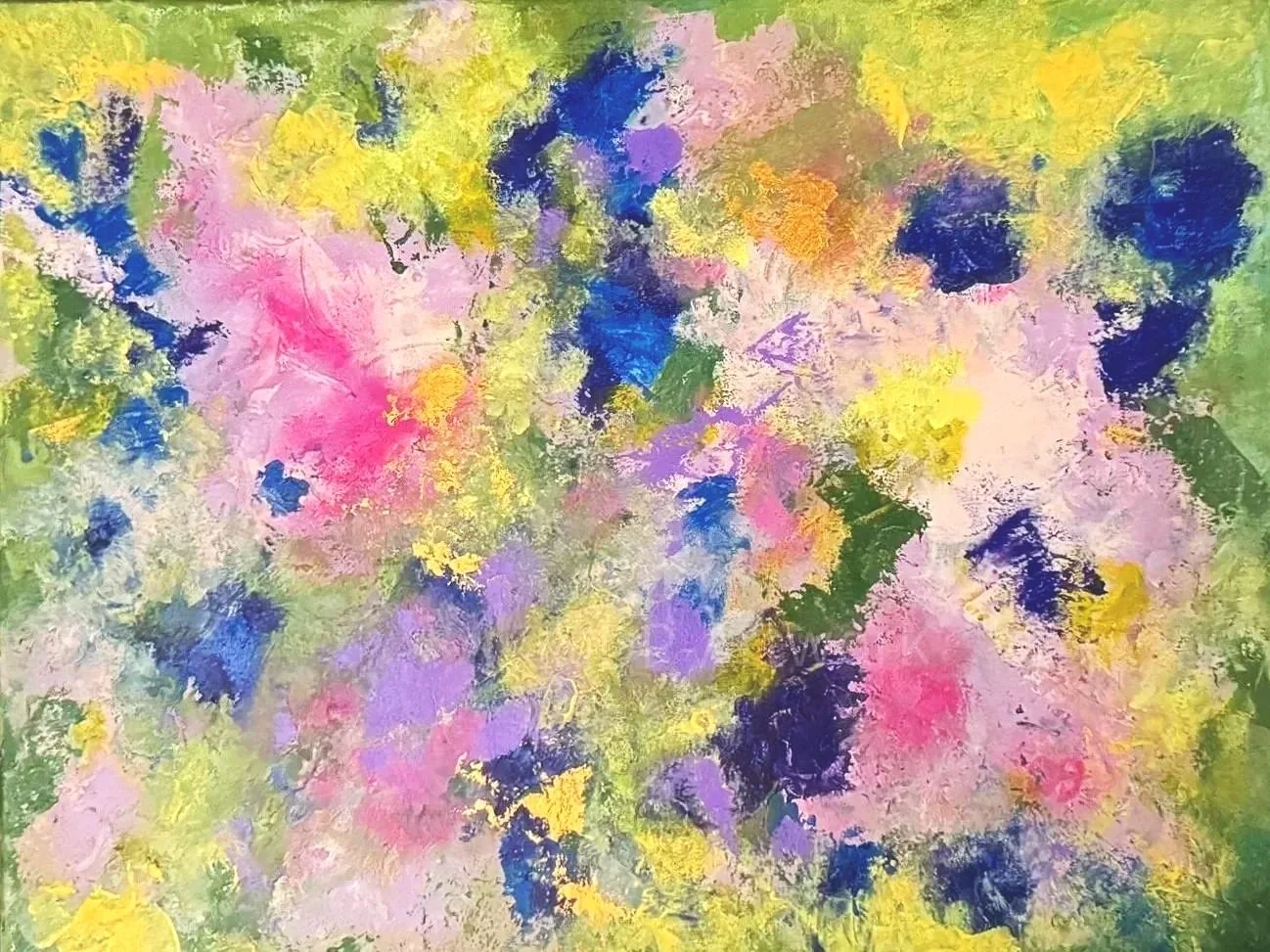 "A walk through the park" colorful mixed media on canvas 20x16"