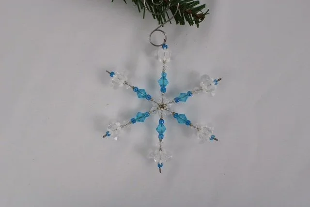 Snowflake Ornament-blue, clear and white