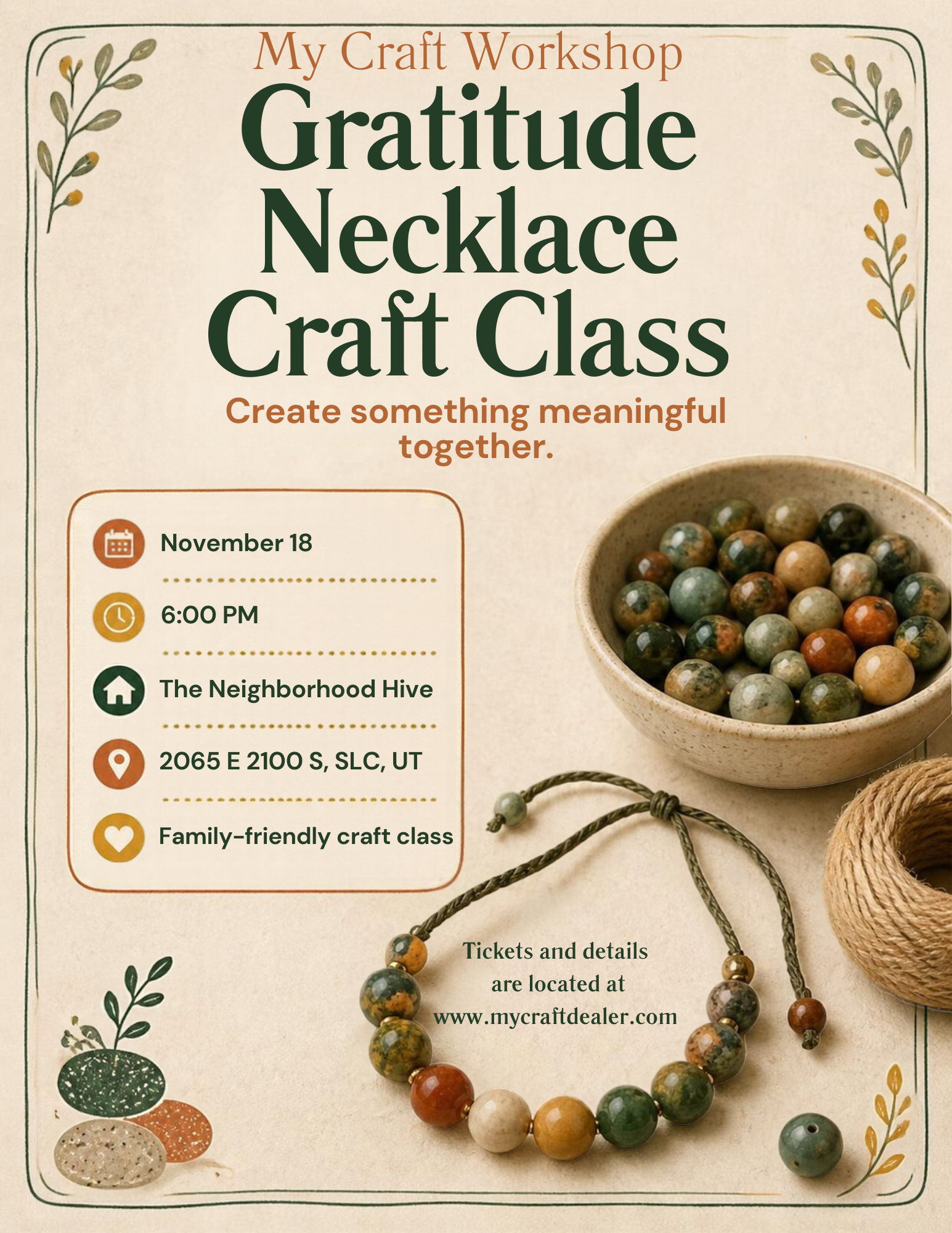 Gratitude Necklace Craft Class