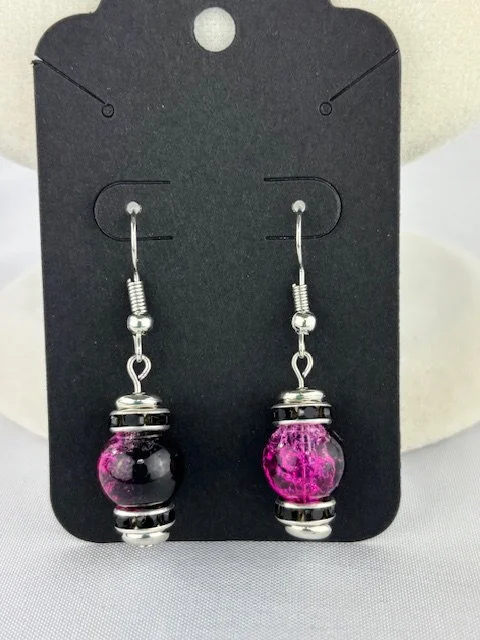 Tatum's Magenta and Black Earring, Bracelet and Necklace SET