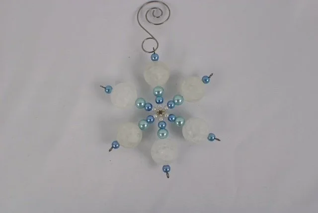 Snowflake Ornaments-large white balls and blue pearls