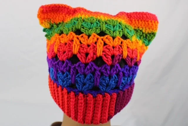 Crochet Kitty Cat Beanie Hat-Bright Colors