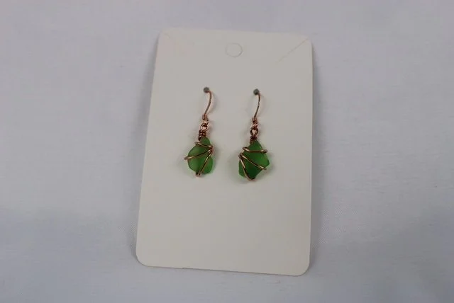 Copper Wire Sea Glass Earrings