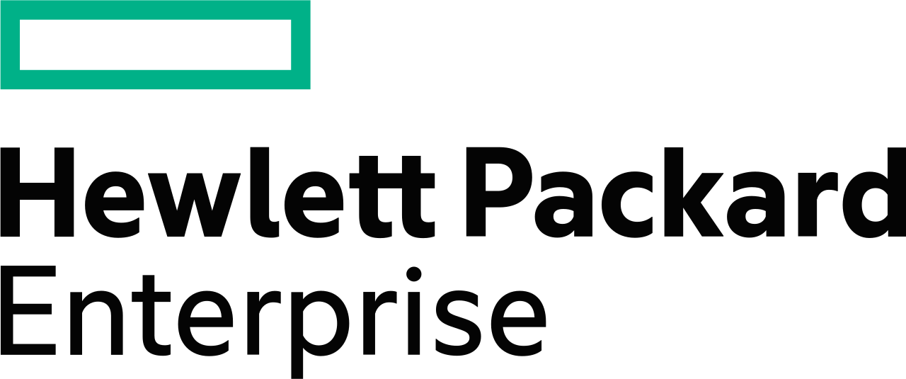 Hewlett Packard Enterprise logo with black text and teal accent box