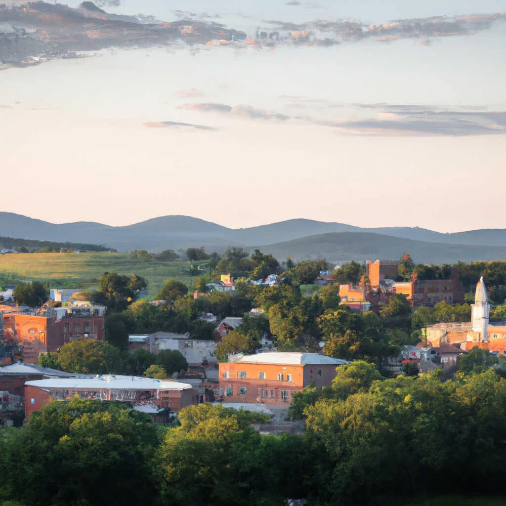 Village rooftops and countryside in Canajoharie, New York