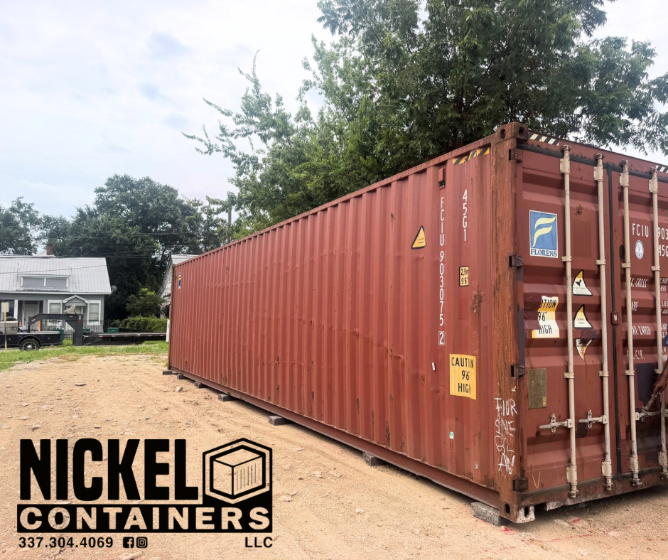 A red used 40 FT. shipping container 