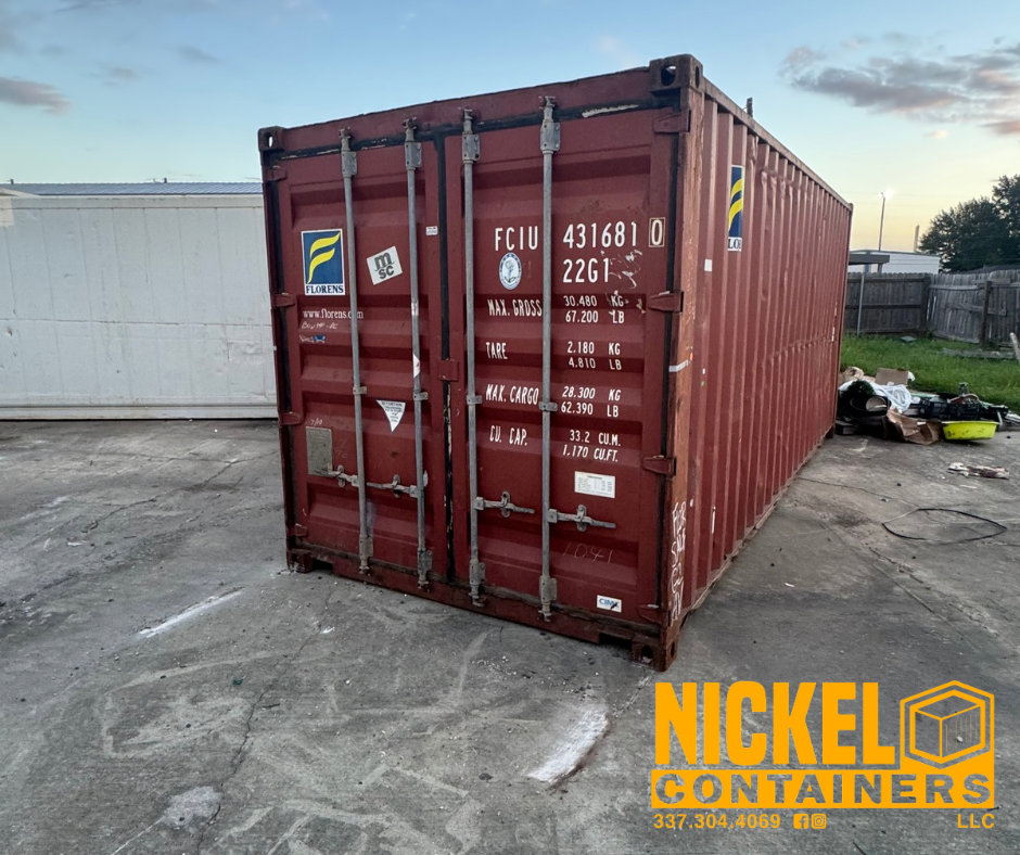 Red 20 Ft used shipping container delivered to a customer by Nickel Containers, LLC.