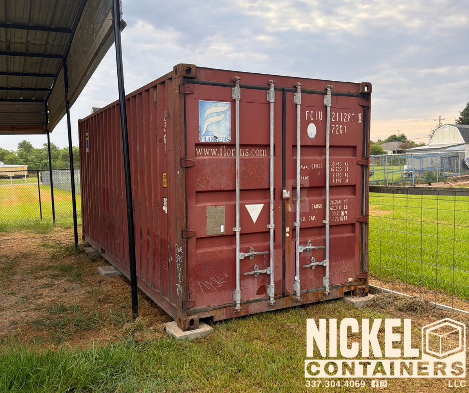 A used red 20' Shipping Container delivered to a customer by Nickel Containers, LLC.