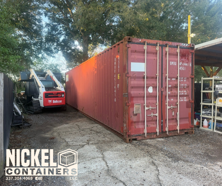 A used Red 40 Ft. shipping container delivered to a customer by Nickel Containers, LLC.