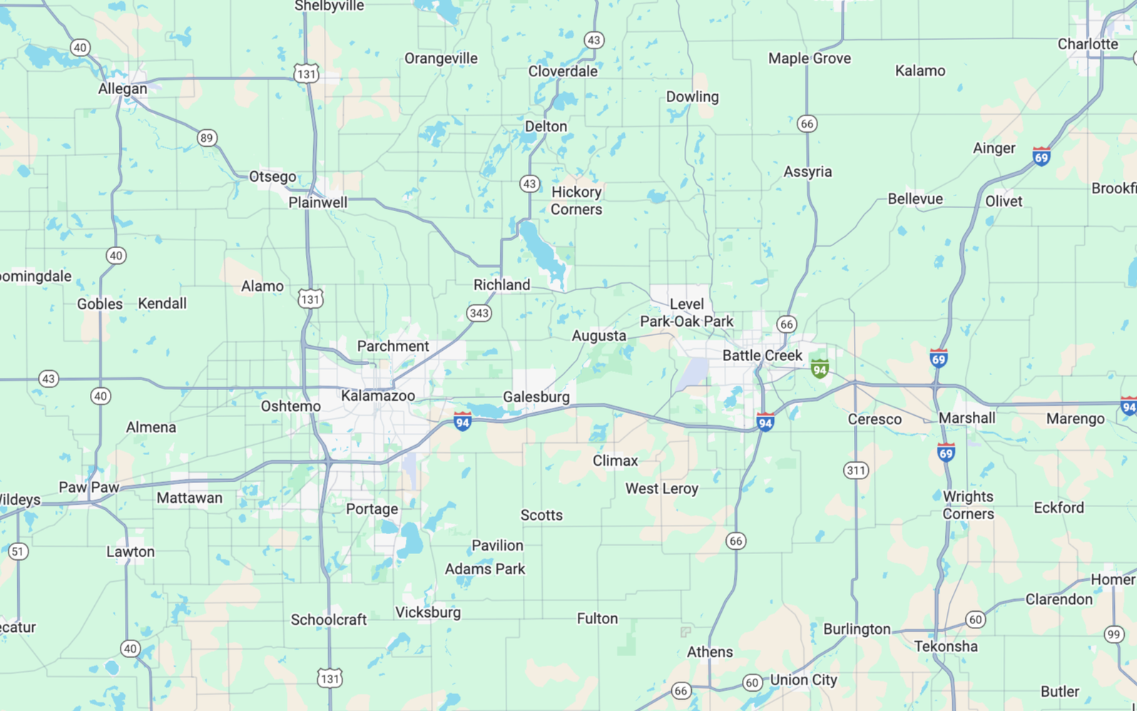 Map of Michigan showing cities and highways, including Lansing, Kalamazoo, and Battle Creek.