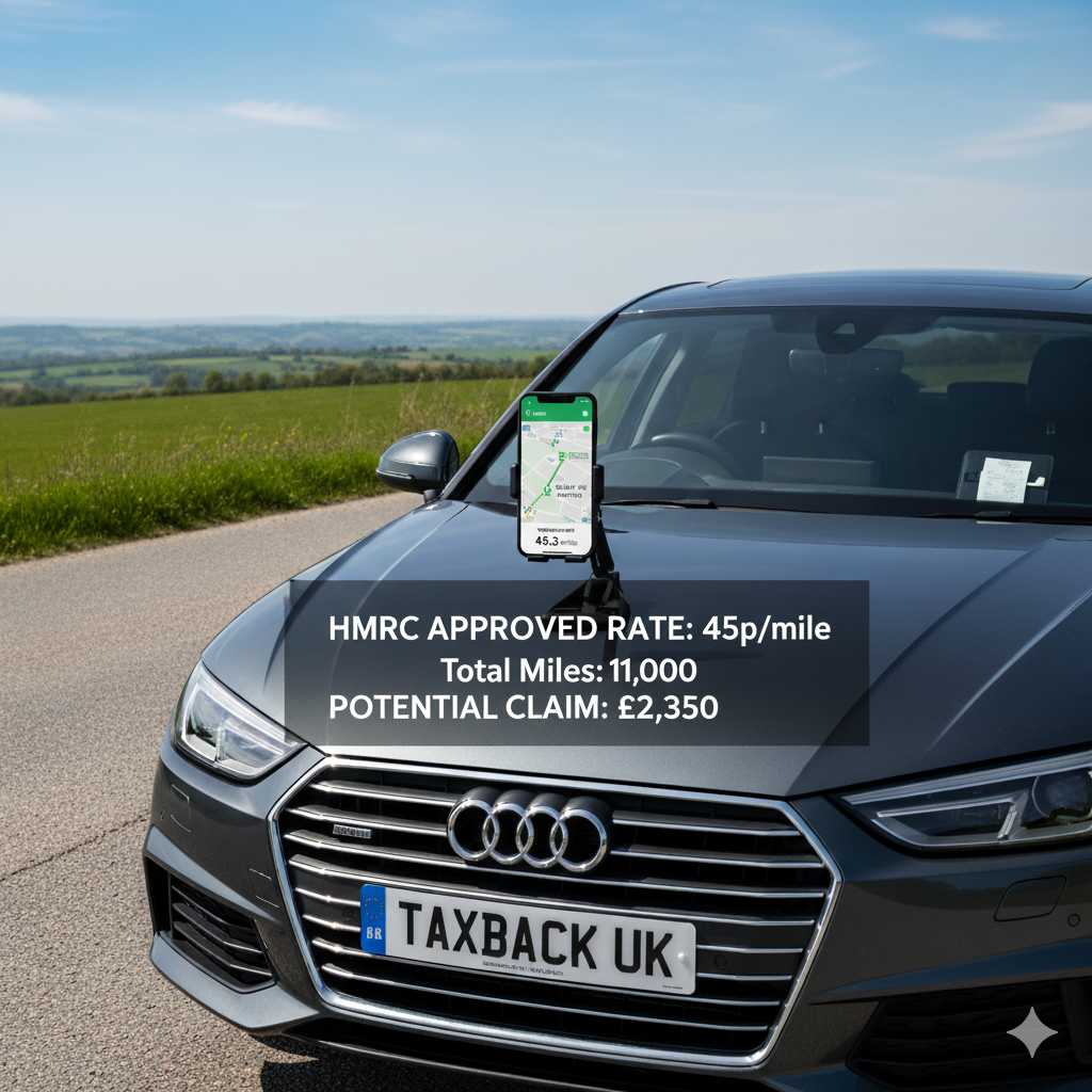 A uk car shows how much potentially you can claim back in UK tax using mileage allowance of 45p a mile