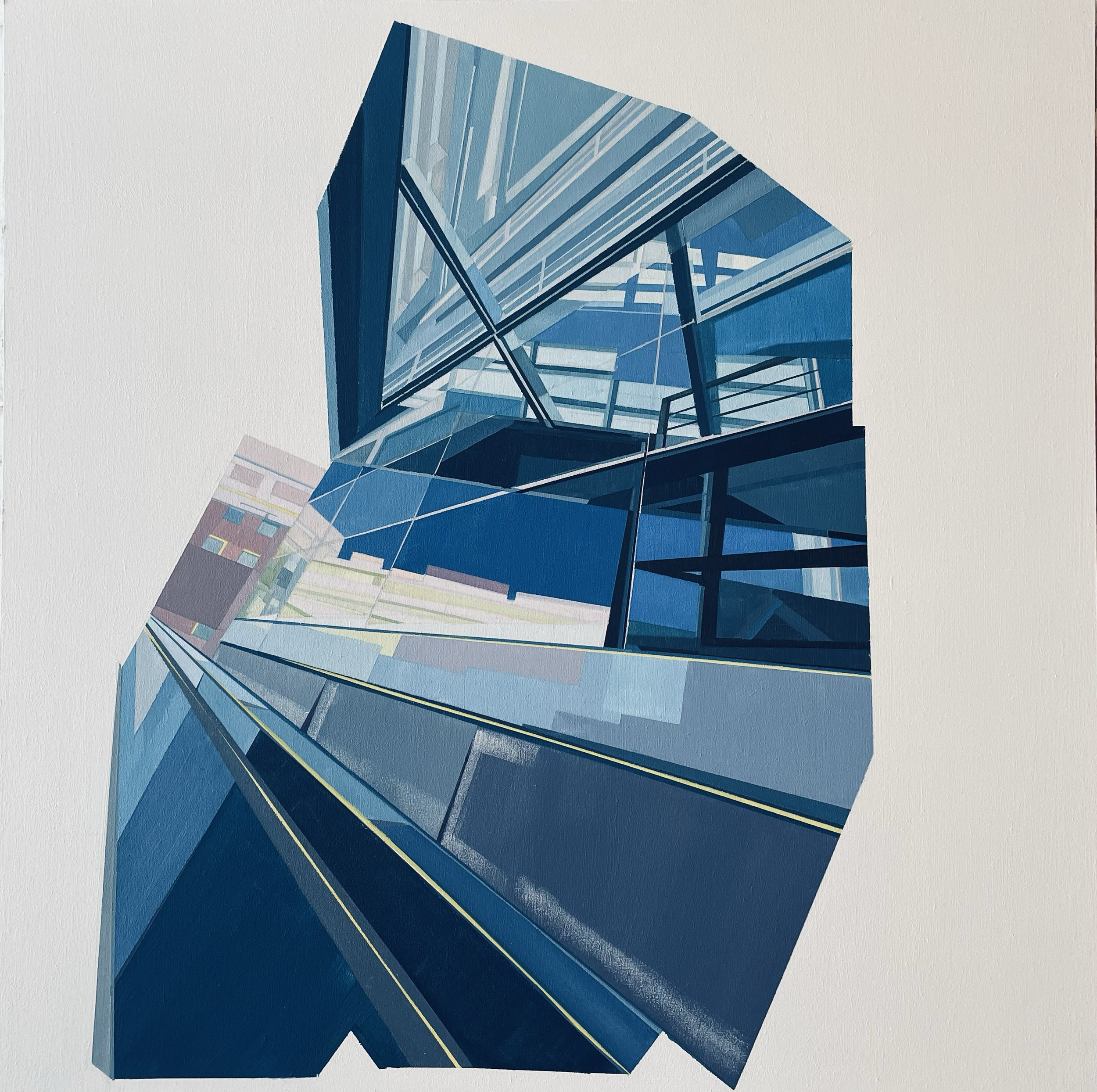 Matrilineal Lines Series No 4. 
Line and light as metaphors for generational pathways. The double line is infinite - everything is possible.
Faculty Building Imperial College London. 
Acrylic and gouache on board (60cm x 60cm).
2026