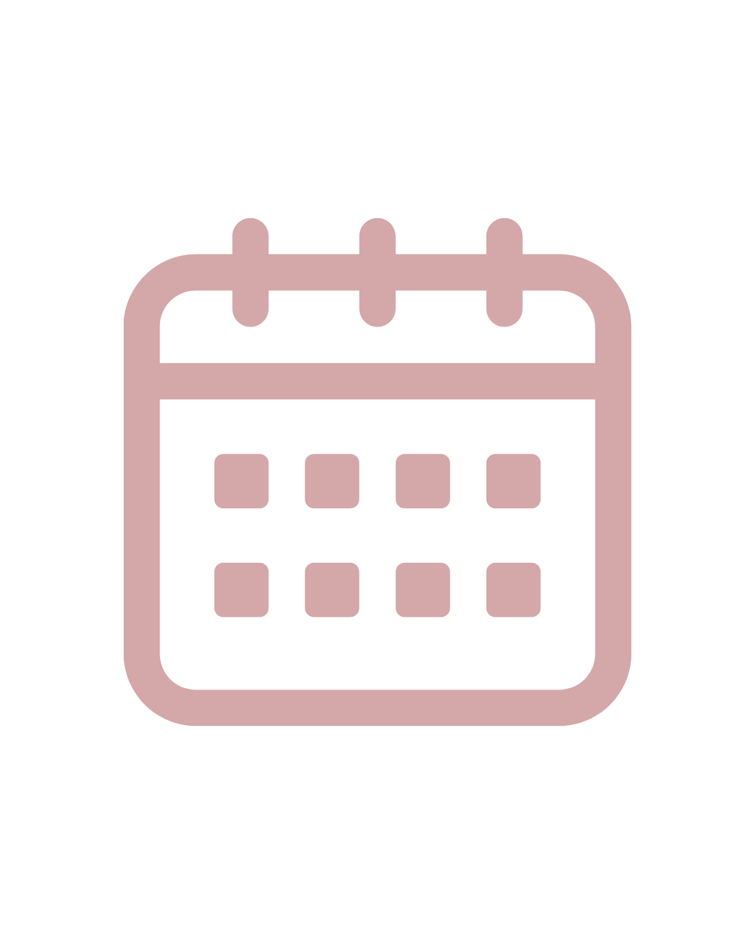 Simple pink calendar icon with a grid of squares representing the days.