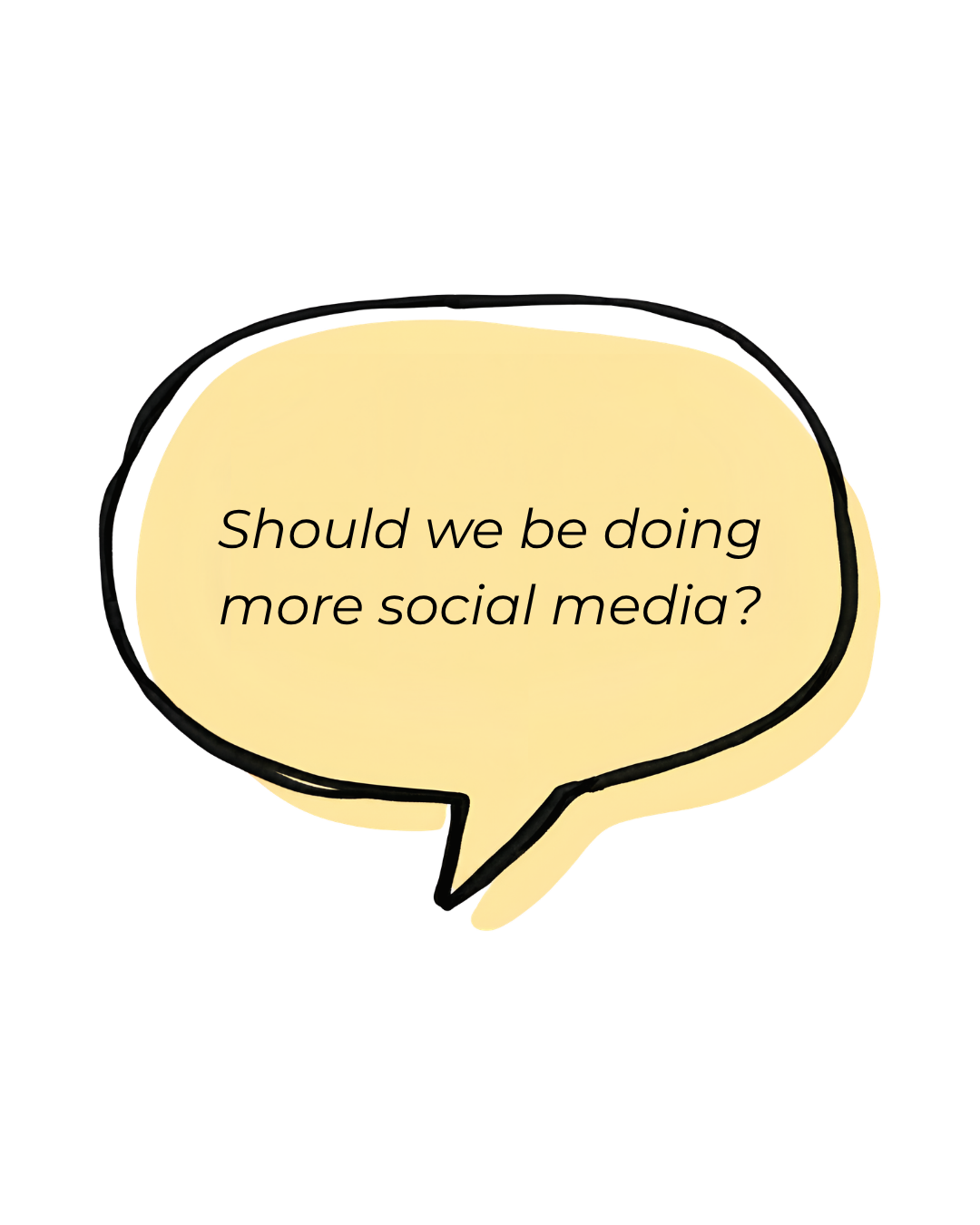 A speech bubble with the question, 'Should we be doing more social media?'