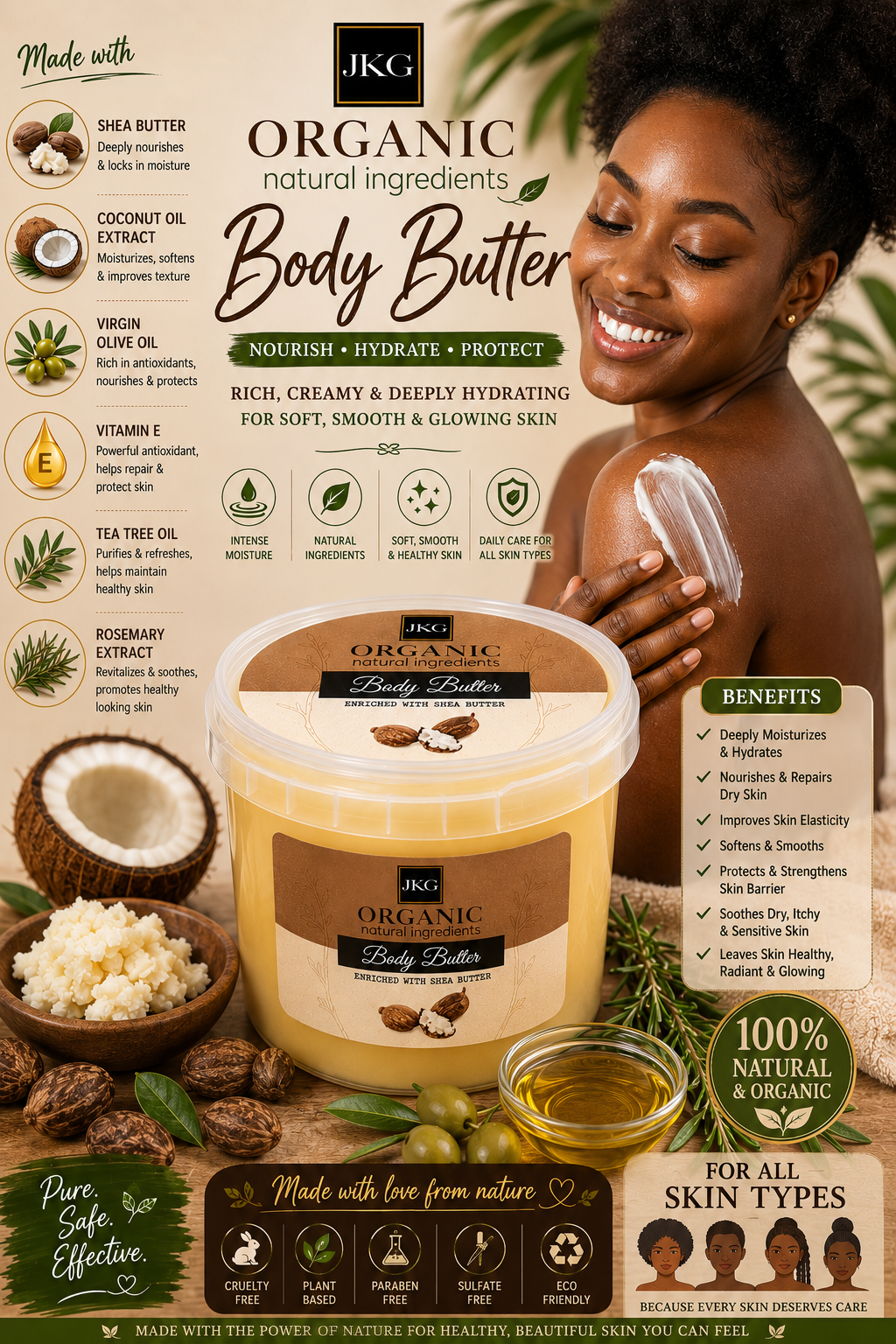 JKG ORGANIC BODY BUTTER (110ml): Luxurious Moisture for Silky, Radiant Skin