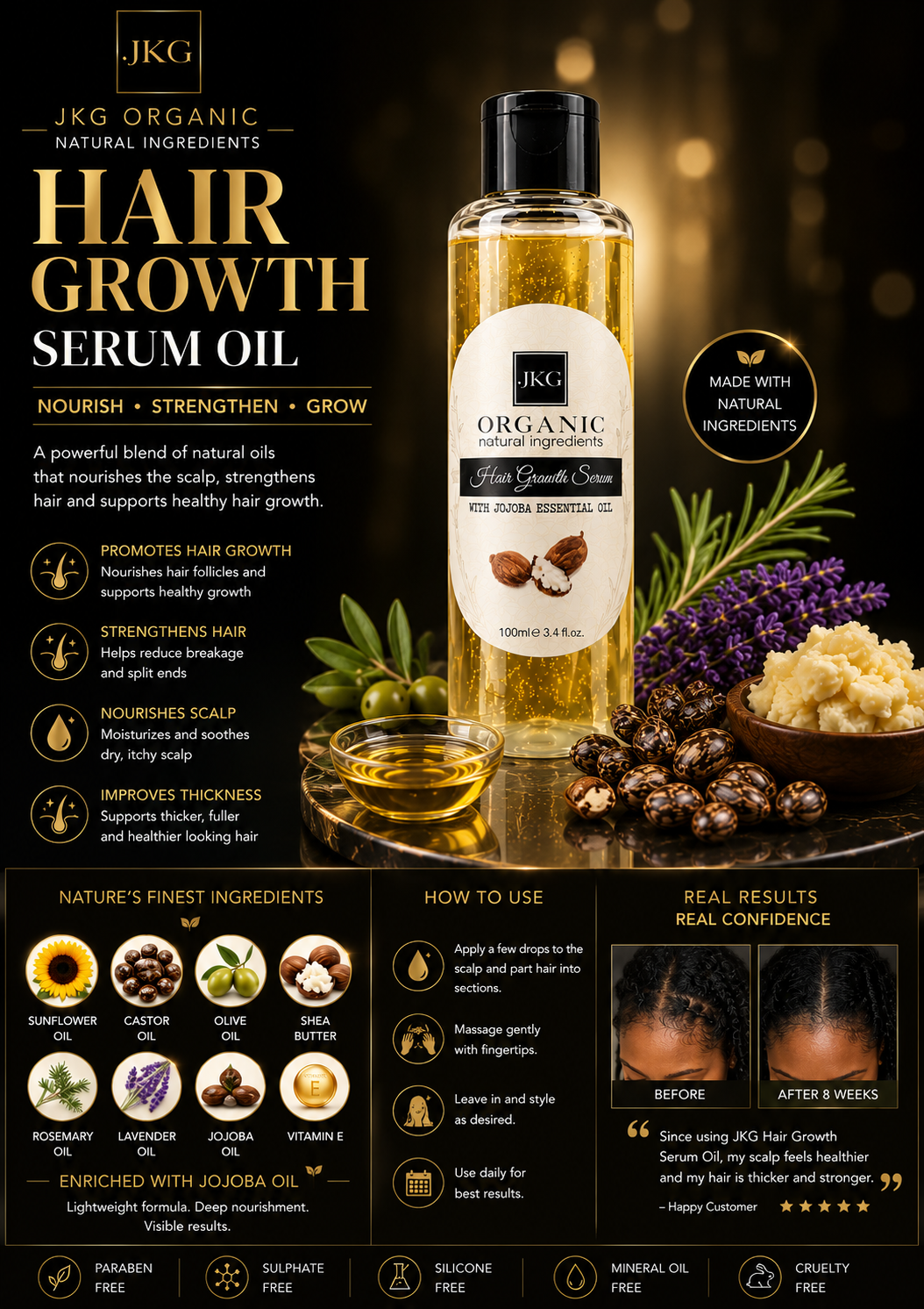 JKG HAIR GROWTH SERUM (Lighter Oil & Butter 170G): Lightweight Nourishment for Stronger, Healthier Hair