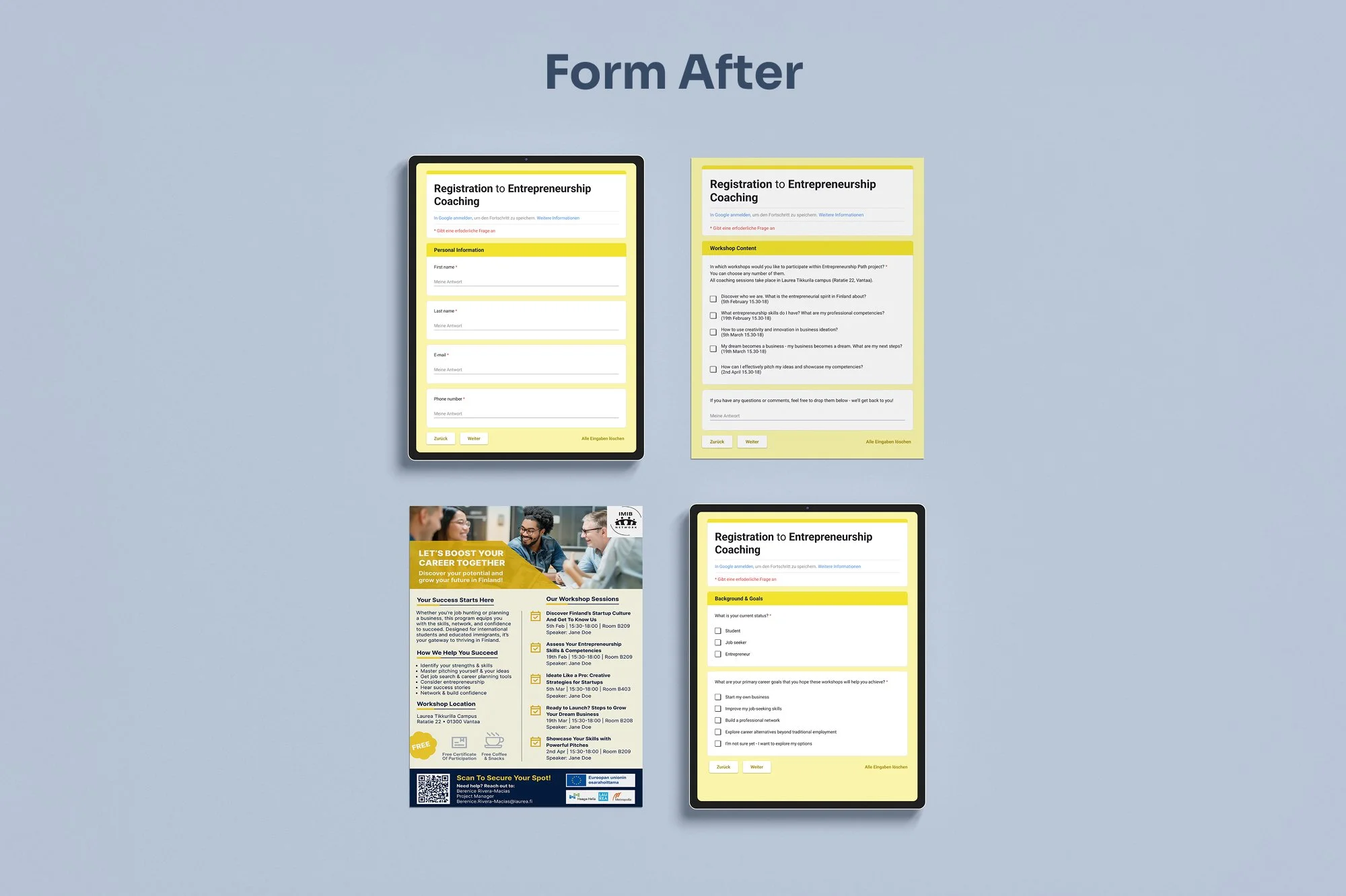 The redesigned form boosts intentional sign-ups by gathering user goals and introducing flexible, per-workshop registration.