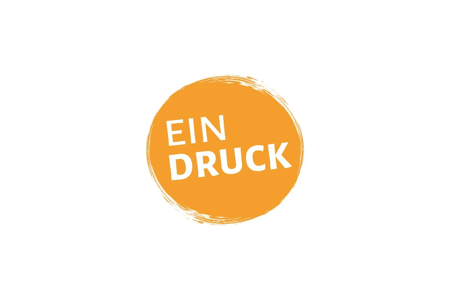 Orange circular logo with white text that reads 'EIN DRUCK' in a playful font.