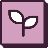 Icon of two white leaves on a purple background