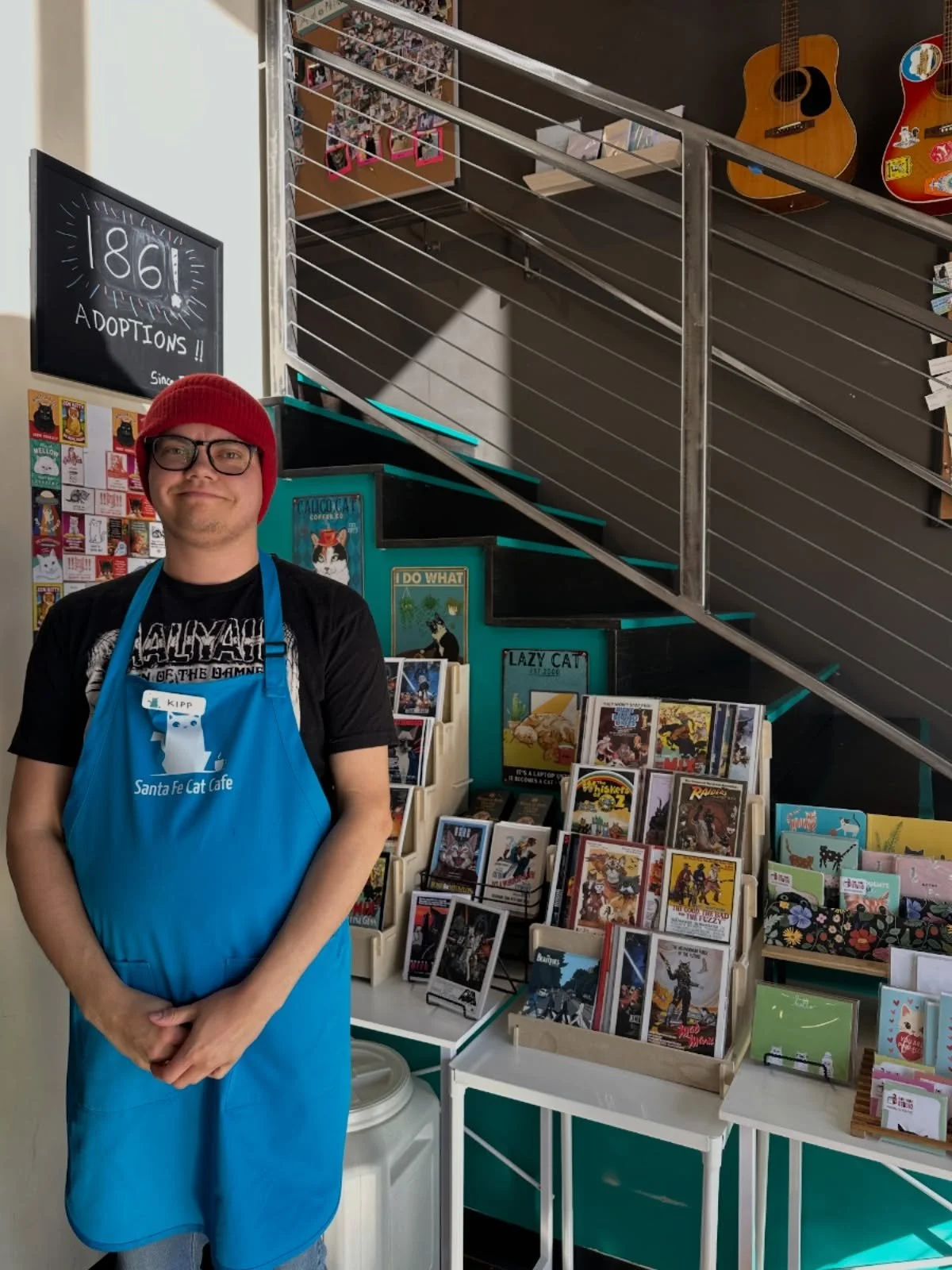 Meet Kipp! 👋🫖🐈

Kipp is one of our new baristas at the Santa Fe Cat Cafe and brings the calmest, kindest energy to every shift 💙

Their favorite drink? The Jade Formosa Tea 🍵😻

When they&rsquo;re not at the cat cafe, Kipp is creating cat art! F