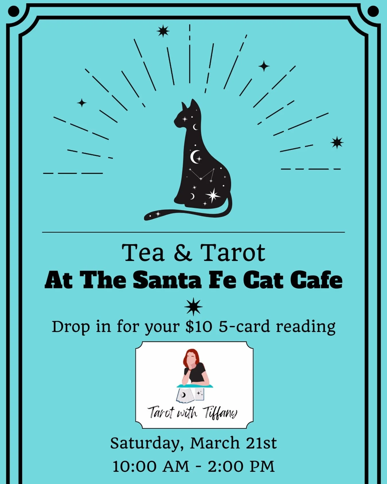 Tea &amp; Tarot at the Santa Fe Cat Cafe 🔮🐈&zwj;⬛✨

Join us for a cozy afternoon of tea, cats, and tarot readings with @tiffanylynncross of Tarot with Tiffany.

Drop in for a $10 five-card tarot reading while you relax at the cafe. Whether you&rsqu