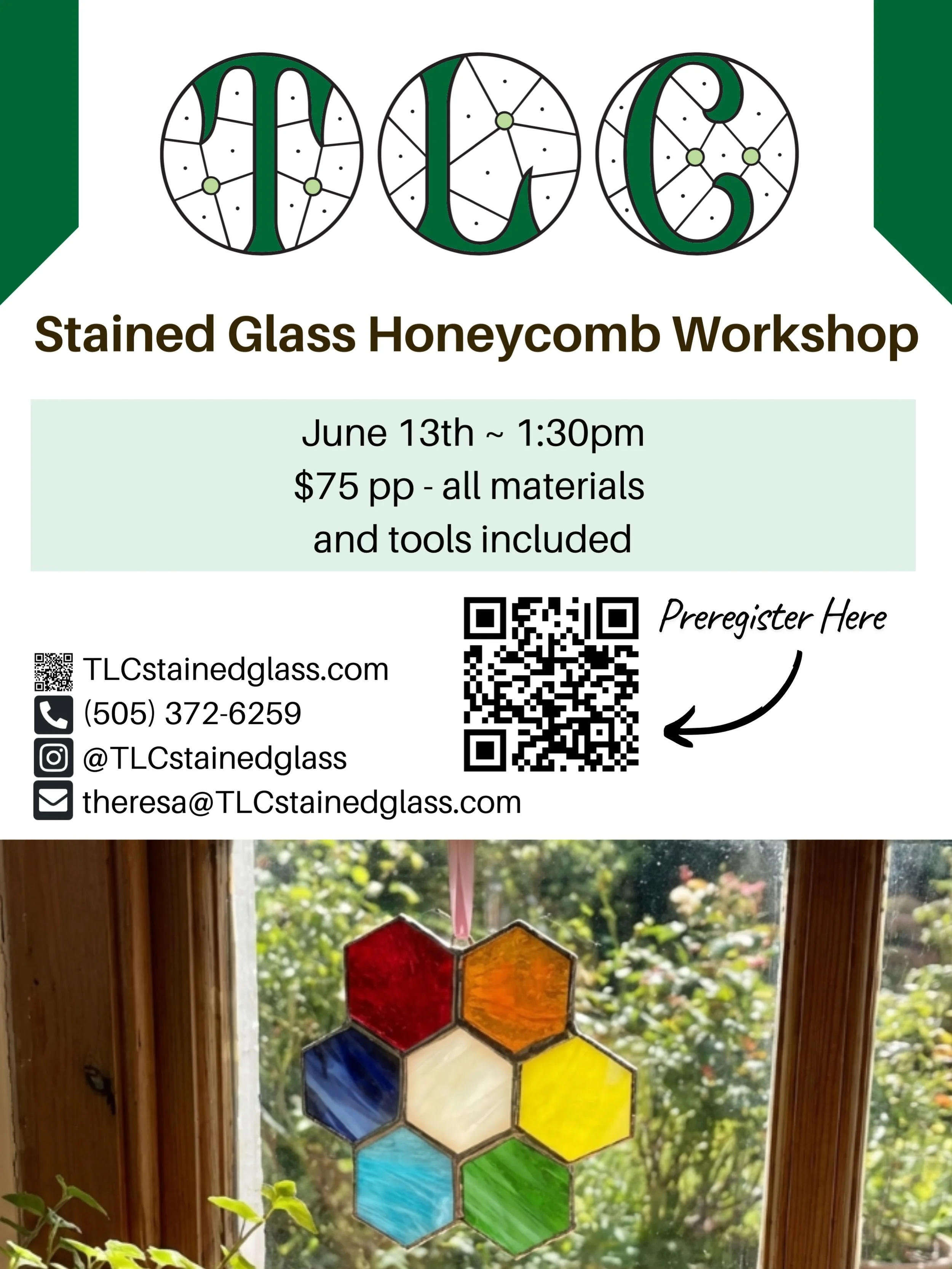 Create something beautiful with us this June ✨🌞

We&rsquo;re partnering with @tlcstainedglass for a beginner-friendly honeycomb suncatcher workshop at Santa Fe Cat Cafe. Choose your glass, learn the techniques, and take home a handmade stained glass