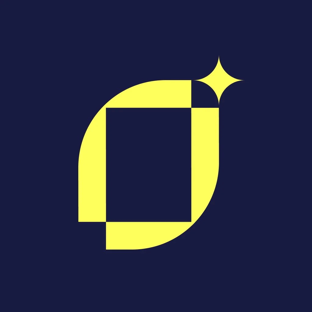 A stylized yellow letter 'D' with a dark star on a navy background.