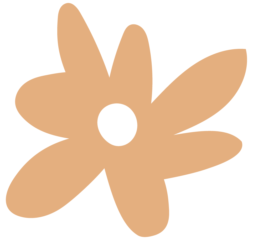 Simplified illustration of a flower with five beige petals and a black circle center.
