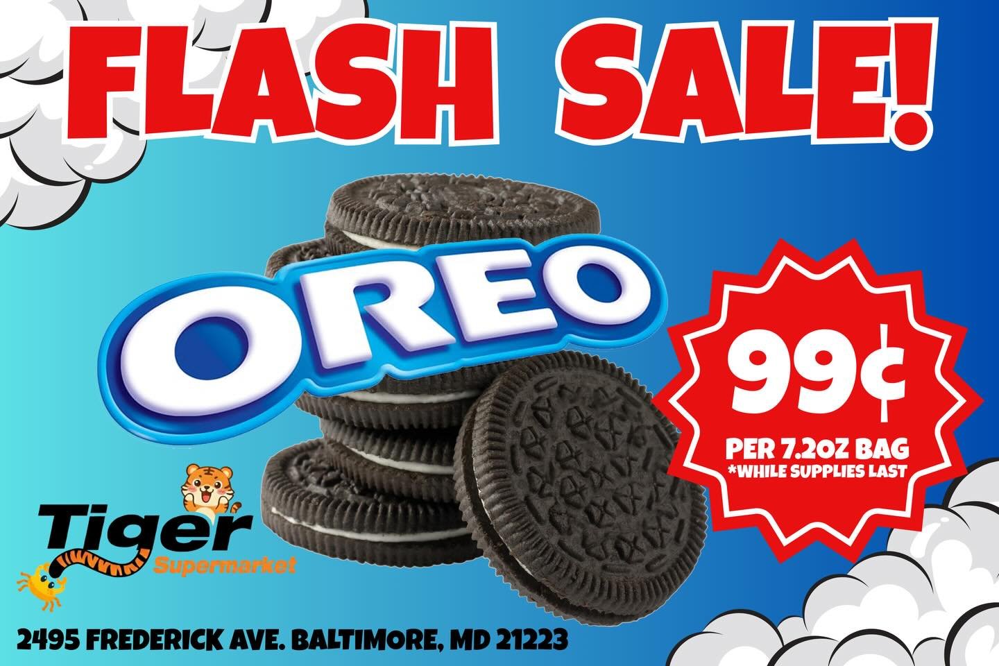 Oreo flash sale! Get each 7.2oz bag of Oreos for only 99 cents while supplies last!!!