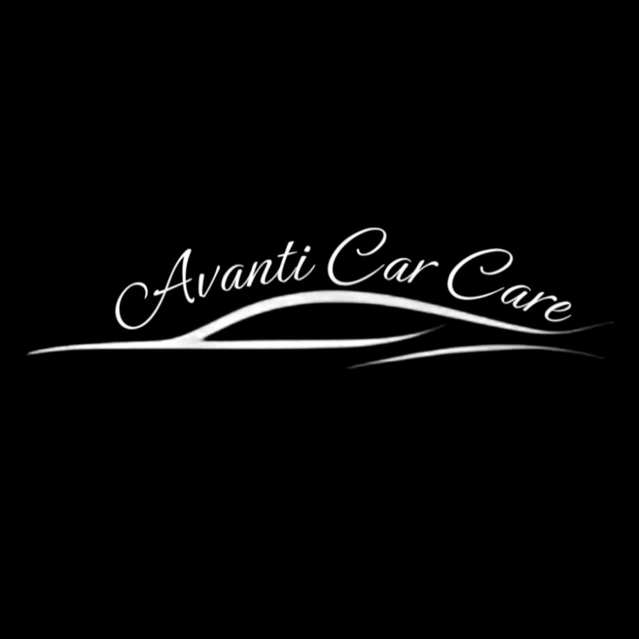 Black background with white cursive text reading "Avanti Car Care" and a stylized car outline beneath the text.