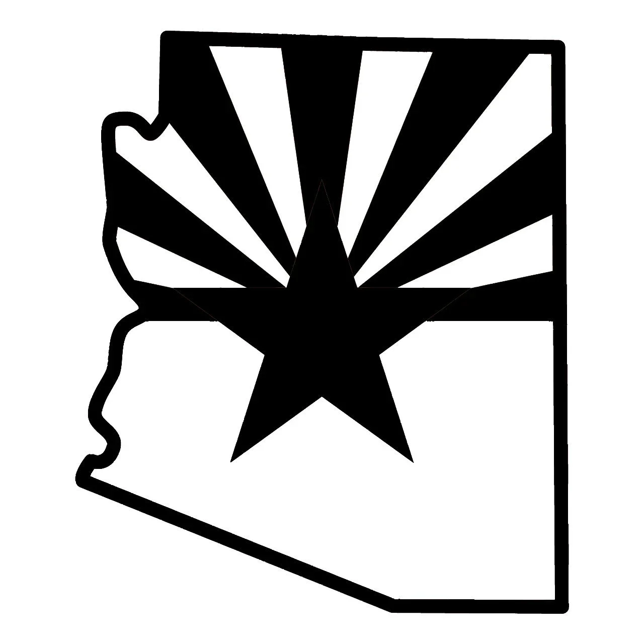 Silhouette of the state of Nevada with a star in the center and radiating lines behind it.