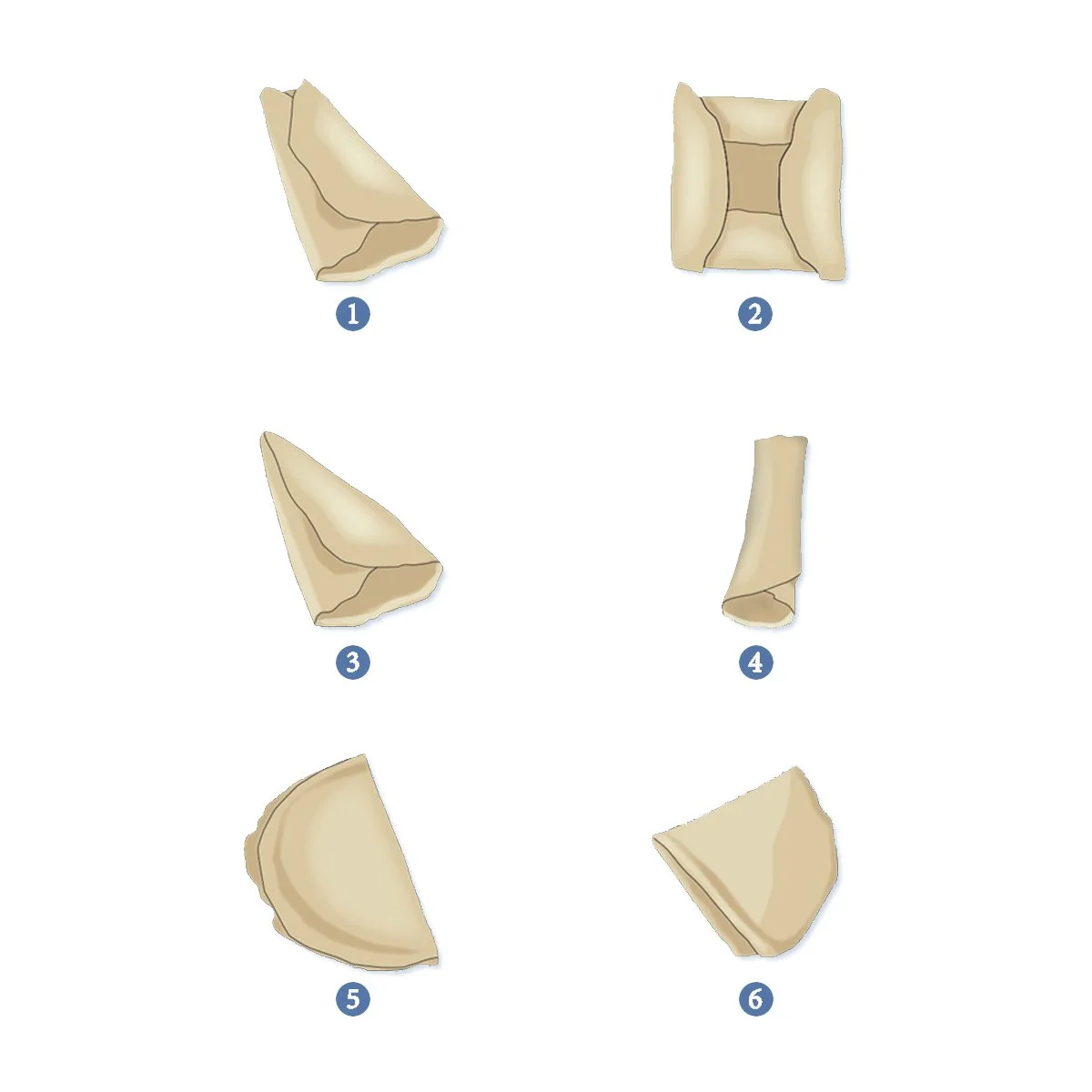 crepe fold variations, illustrated by Terry Marks