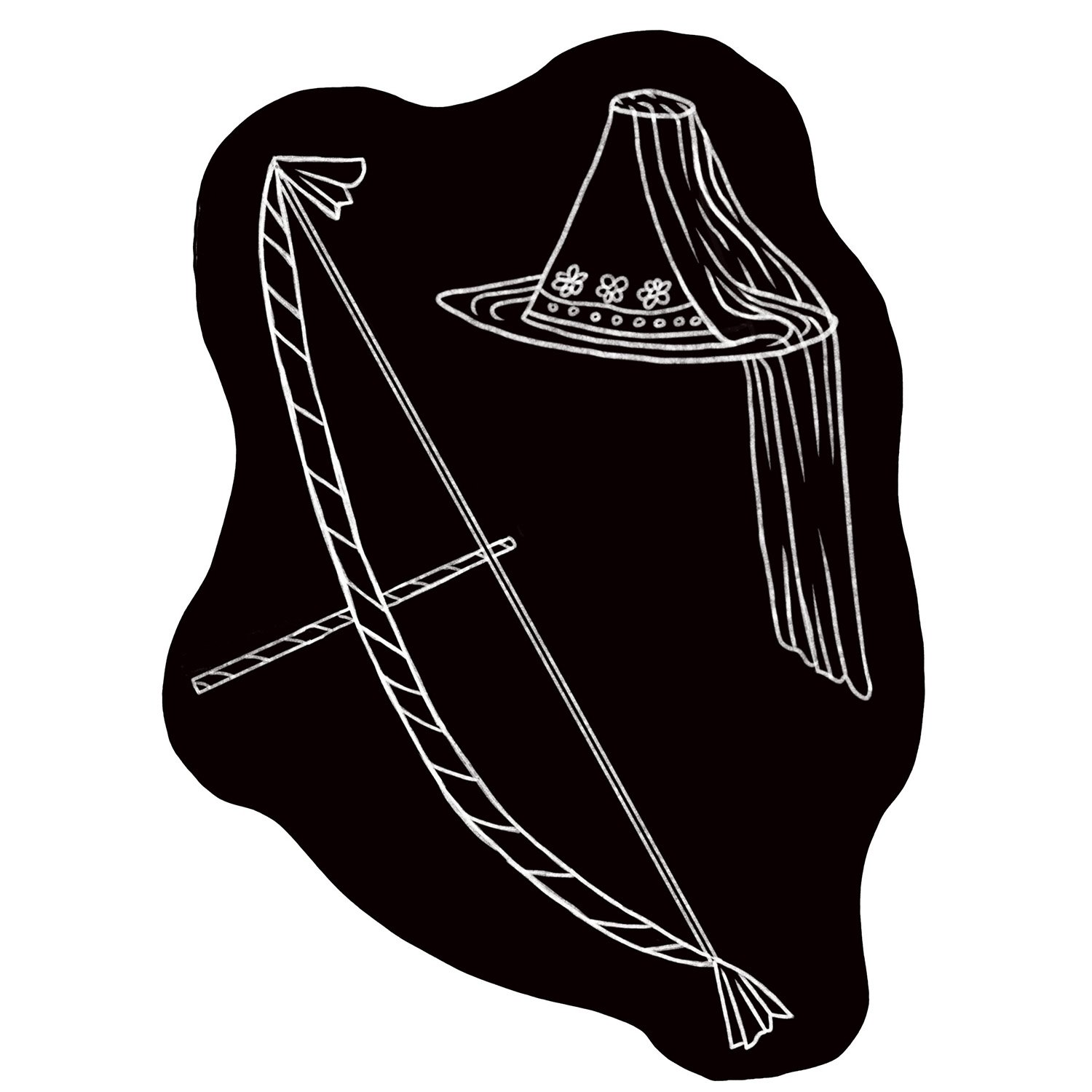 Yugur wedding bow and arrow and womans hat, illustration by Terry Marks