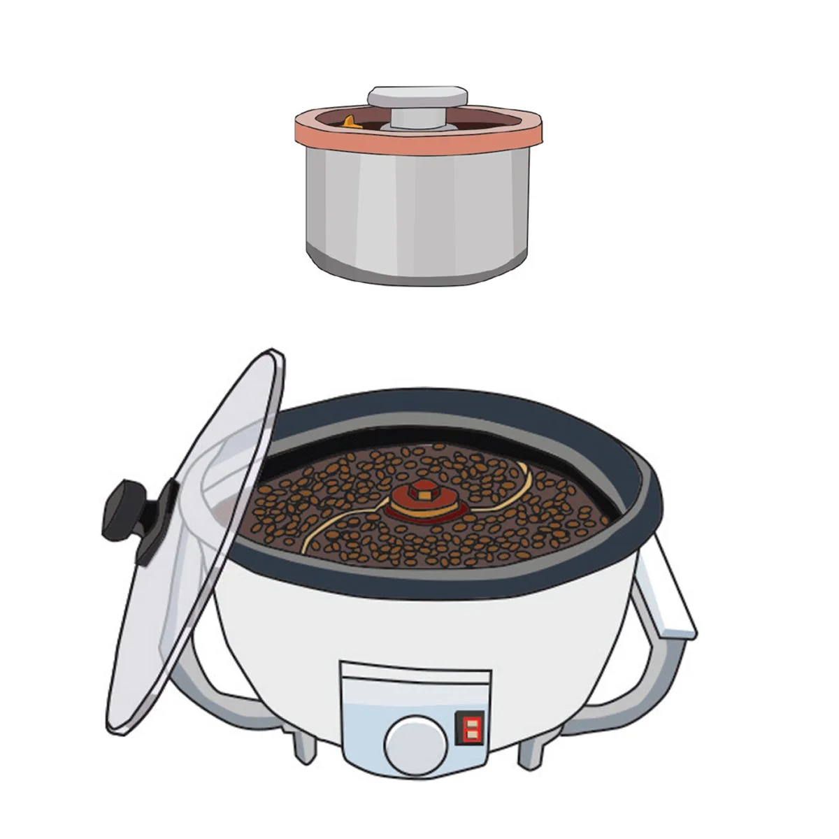 coffee roasting pots,  illustrated by Terry Marks 