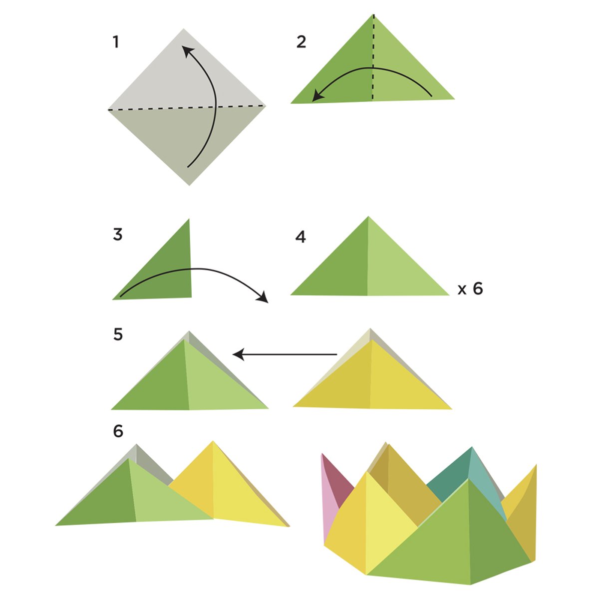 instructional step-by-step, how to make a folded paper crown, illustrated by Terry Marks